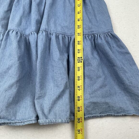 ZARA Chambray Mini Dress Tweed A-Line Smocked Neck Puff Sleeve School Girl-S - Picture 4 of 11